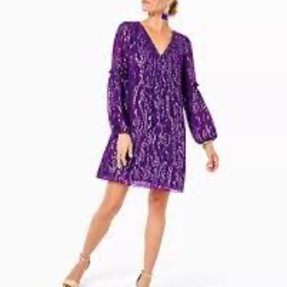 Lilly Pulitzer Cleme silk dress in purple berry fish clip chiffon